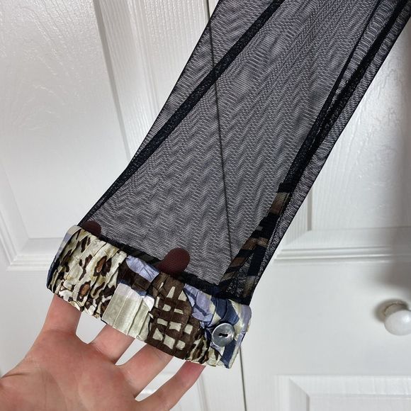 Y2K S Small Mesh Artsy Art To Wear Satin Button Down Shirt Blouse Top Pintuck - Picture 4 of 4